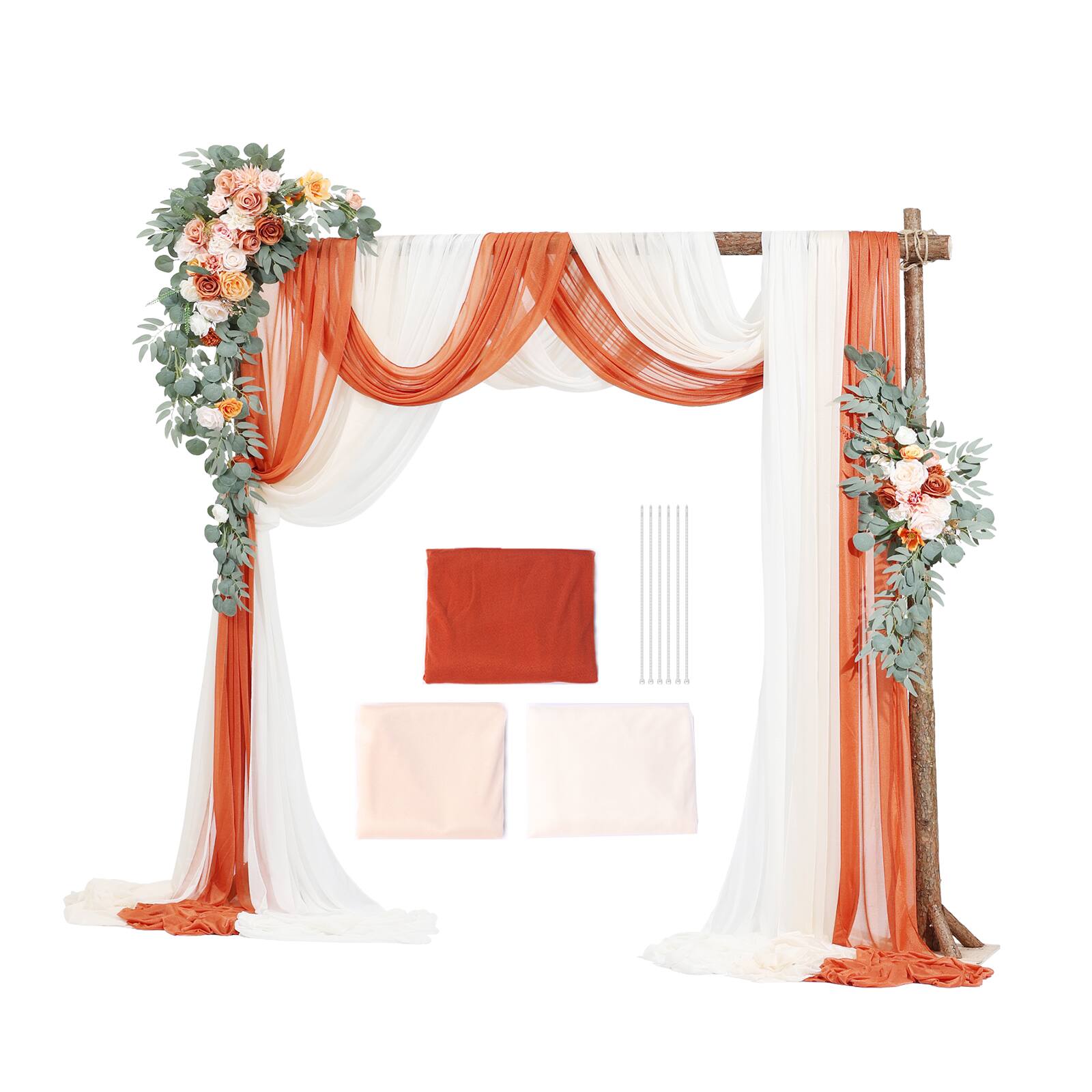 Alt View 5. VEVOR - Artificial Wedding Arch Flowers Kit, Orange Wedding Arch Flowers with Drapes Kit (Pack of 5) - 2 Pcs Floral Arrangement - Orange;White;Green.