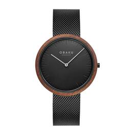 Obaku - Trae Men’s Watch – Slim 40mm Black Dial with Sapele - Black Stainless Steel
