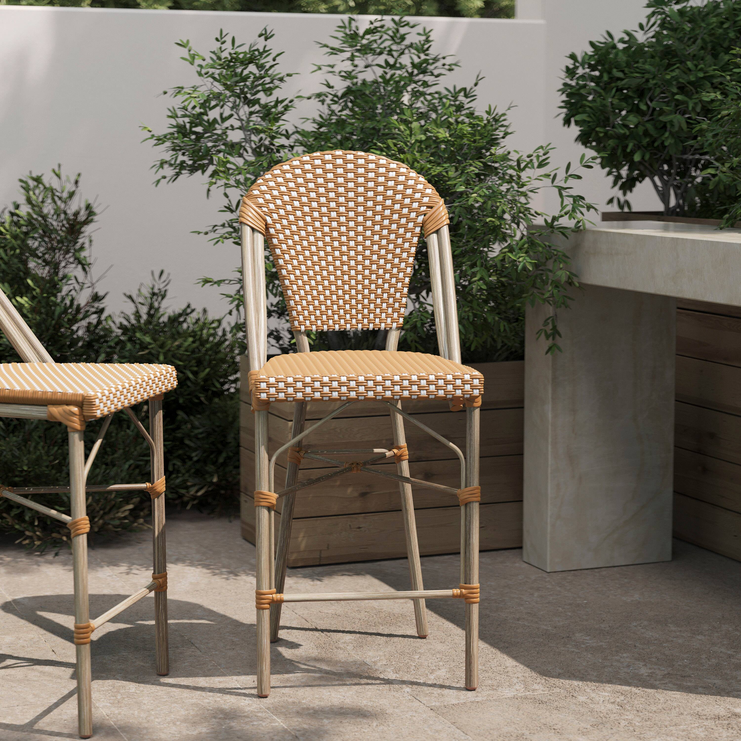 Alt View 1. Flash Furniture - Lourdes Stackable Indoor/Outdoor Bistro 26" High Counter Height Stool, Commercial Grade, Natural/White and Light Natural - Natural.