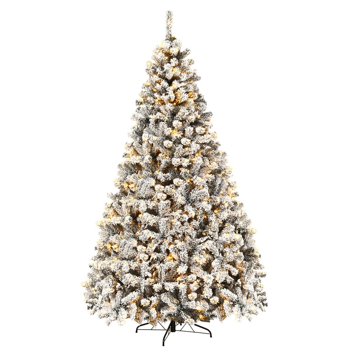 Front. Costway - 9 ft Pre-Lit Premium Snow Flocked Hinged Artificial Christmas Tree with 550 Lights - Green /White.