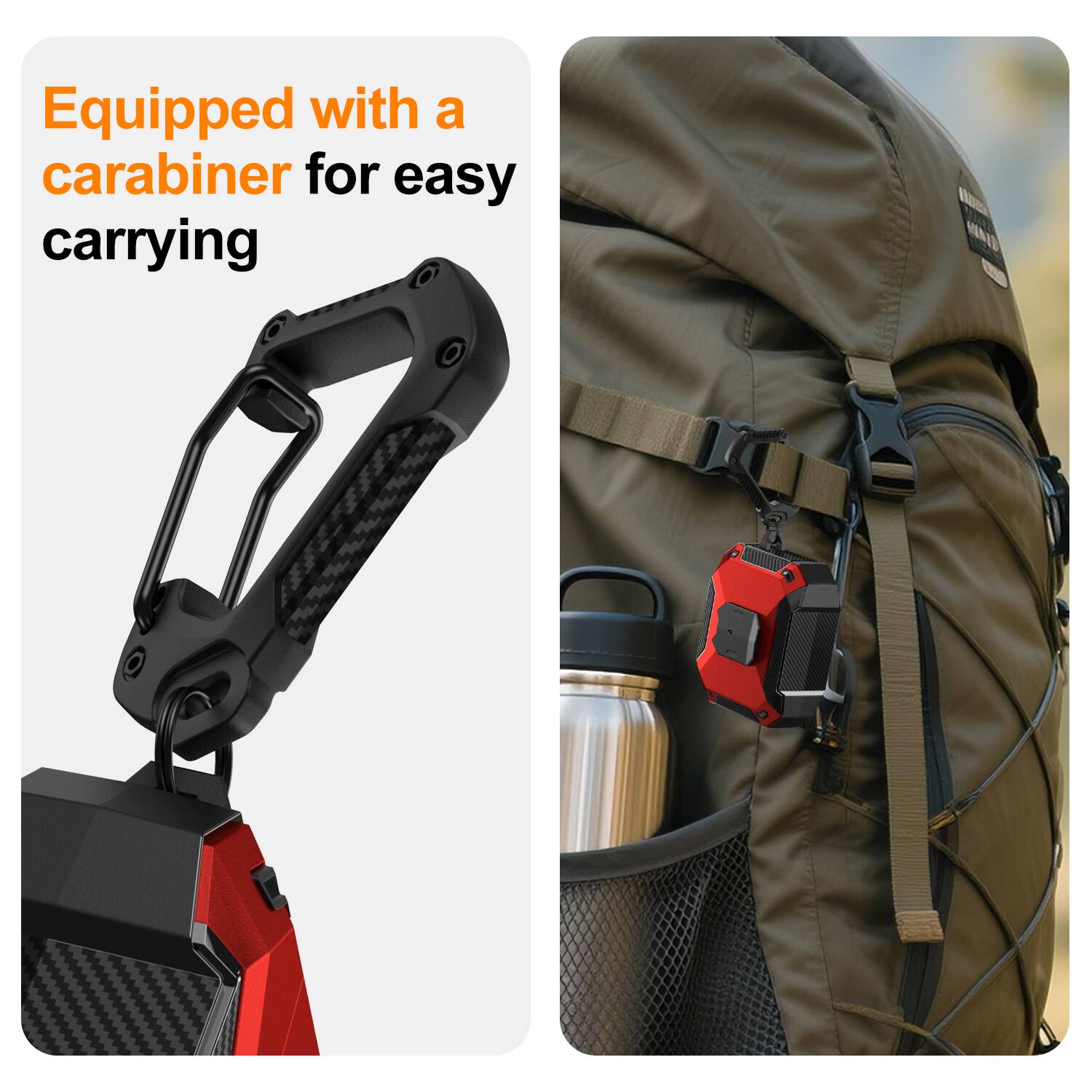 Equipped with a carabiner for easy carrying