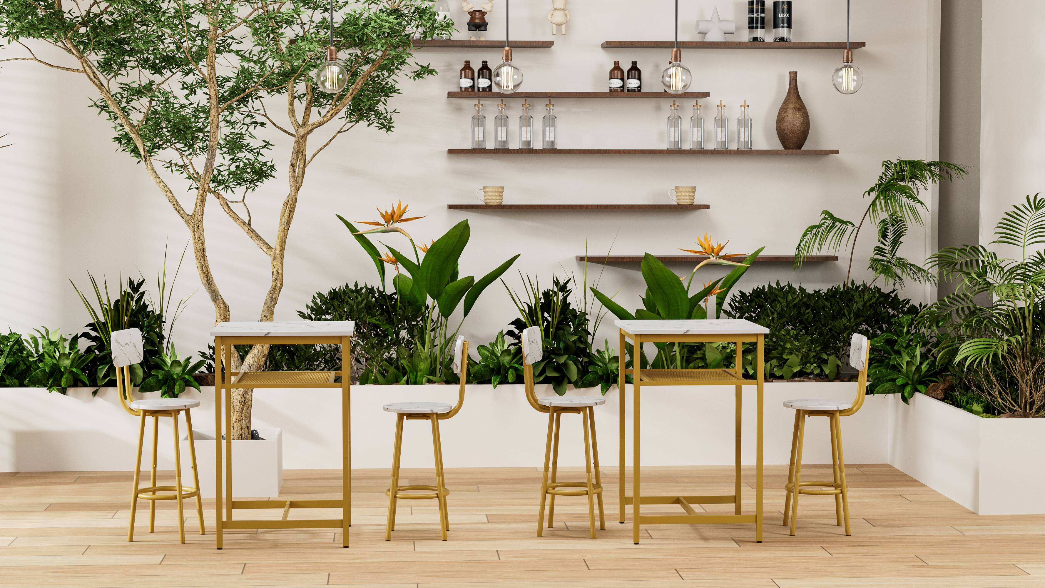 Alt View 6. APRILSOUL - Bar Table Equipped with 2 Bar Stools Backrest Partition - White.