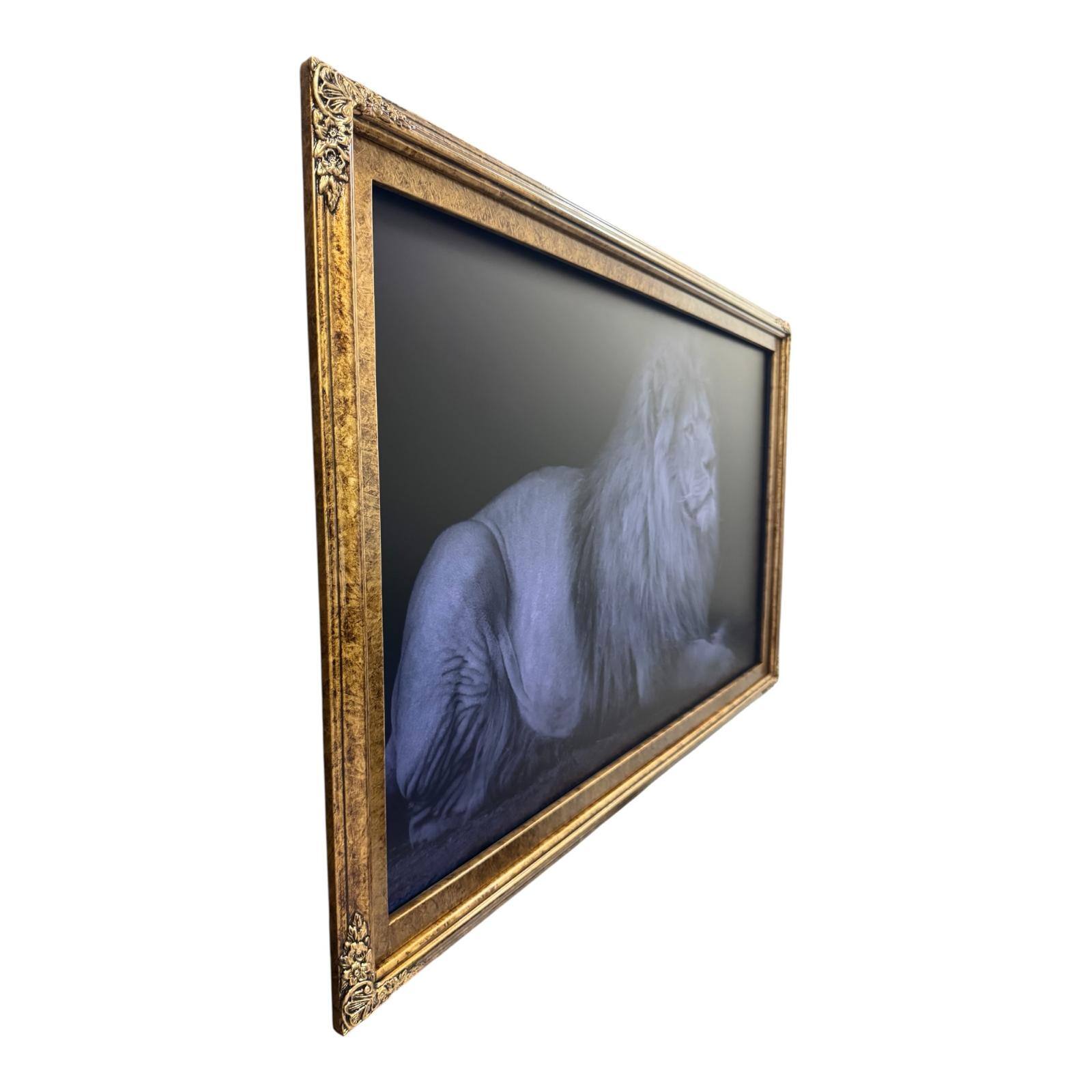 Angle. LAREDO FRAME FACTORY - 75 inch Handmade ornate Tv frame for Samsung The Frame tv and Frame Pro Model - MARBLE GOLD.