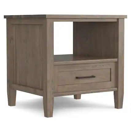 Front. Simpli Home - Ela SOLID WOOD 20 inch Wide Rectangle Transitional End Table in Smoky Brown - Smoky Brown.