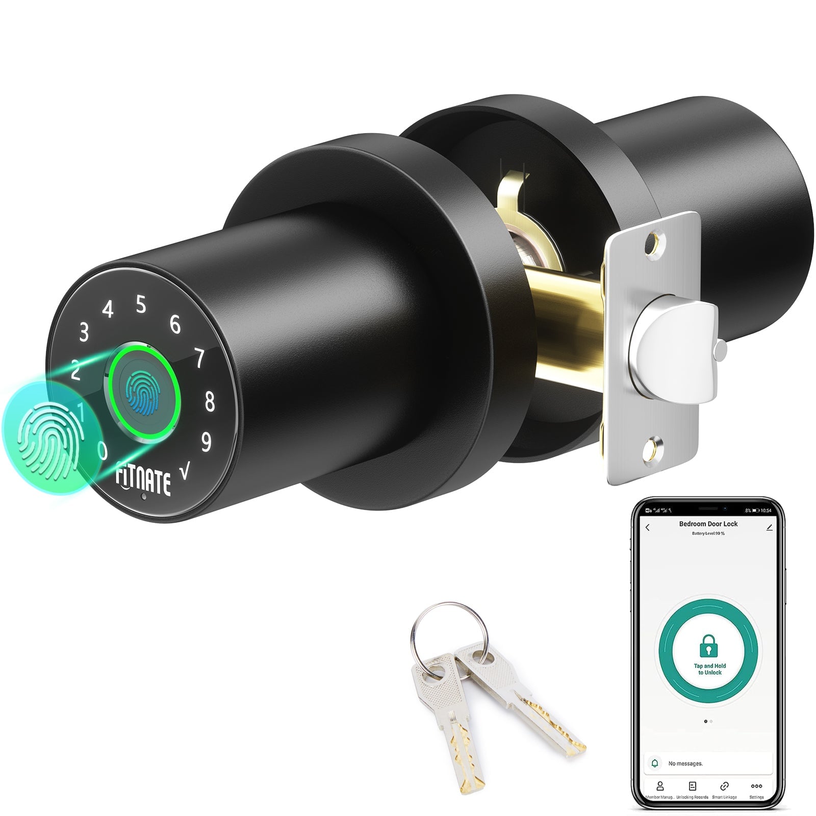 Fitnate - 4 in 1 Smart Fingerprint Door Lock - Black