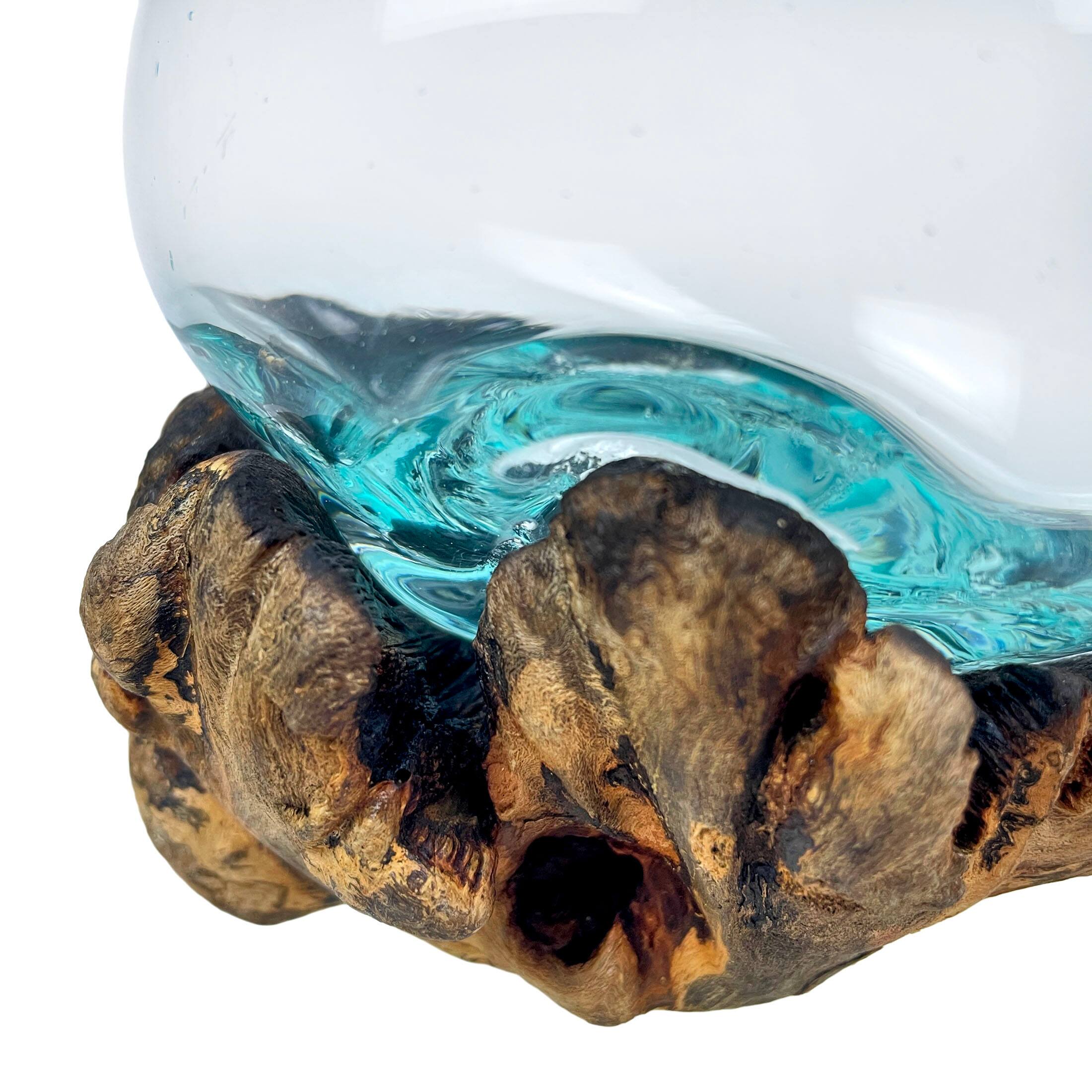 Alt View 2. J.D. Yeatts - Melted Glass On Gamal Root Wood Decorative Bowl/Vase/Terrarium Planter - Brown.