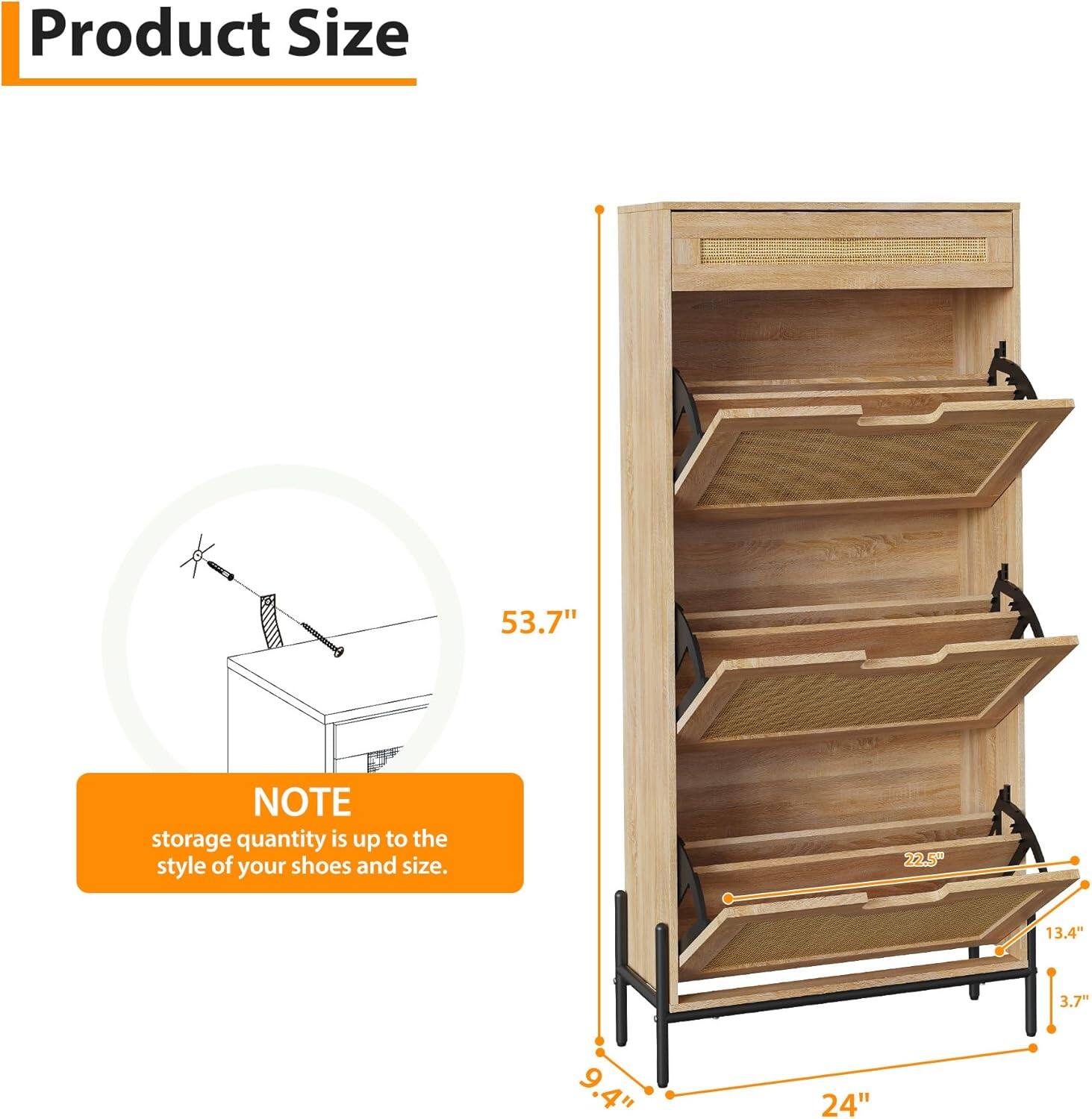 Product Size  
53.7"  

NOTE  
storage quantity is up to the style of your shoes and size.  

22.5"  
13.4"  
3.7"  
9.4"  
24"