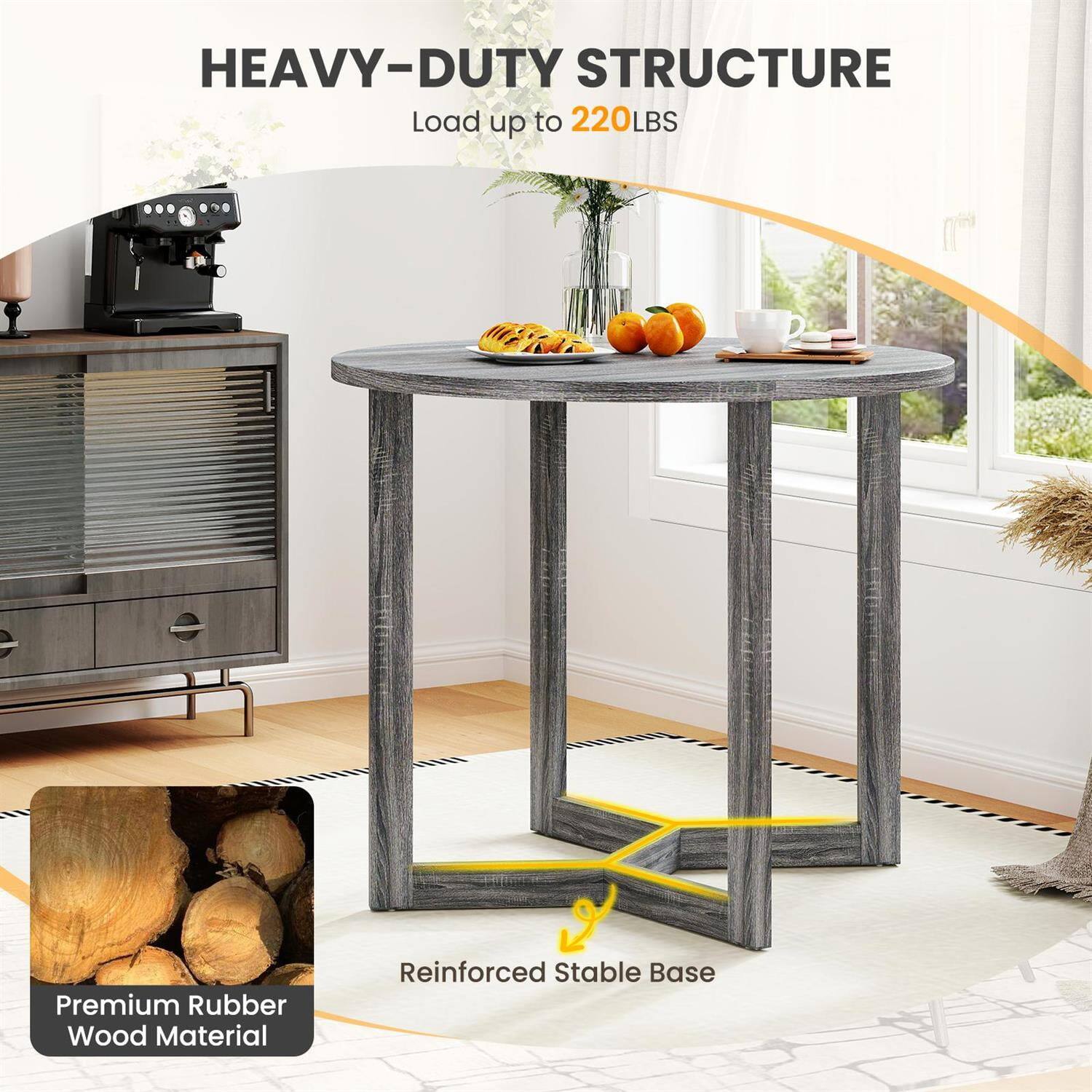 HEAVY-DUTY STRUCTURE  
Load up to 220LBS  

Premium Rubber Wood Material  
Reinforced Stable Base