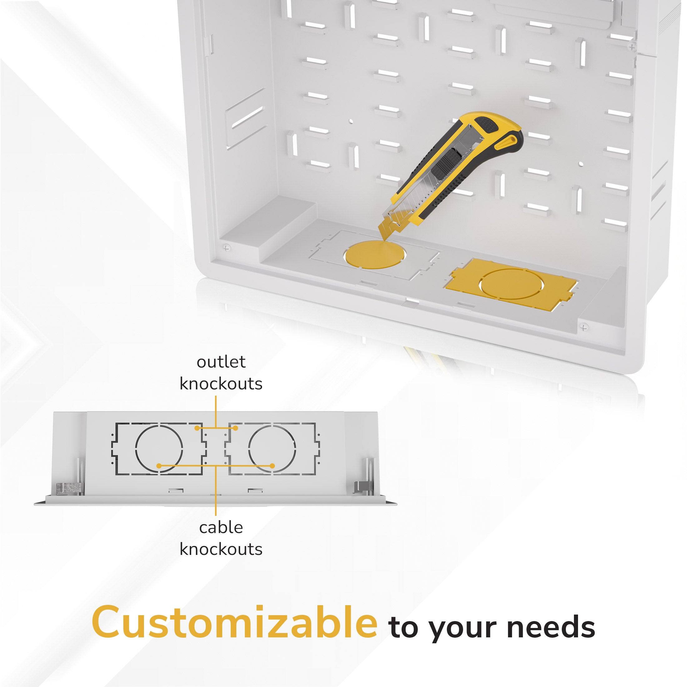 Outlet knockouts, cable knockouts, customizable to your needs
