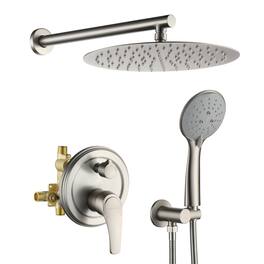 Boyel Living - 5-Spray Patterns with 2.35 GPM 12 in. Wall Mount Dual Shower Heads with Valve Included - Brushed Nickel