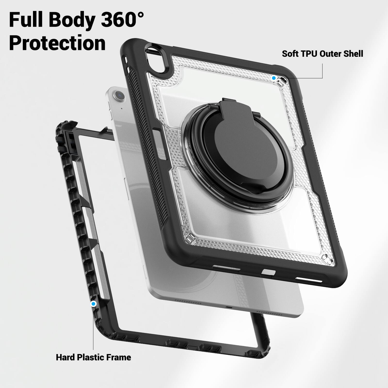Full Body 360° Protection  
Soft TPU Outer Shell  
Hard Plastic Frame