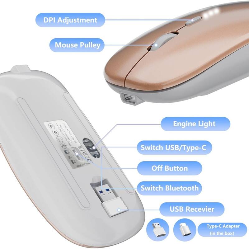 DPI Adjustment Mouse Pulley  
Engine Light Switch USB/Type-C Off Button Switch Bluetooth USB Receiver Type-C Adapter (in the box)