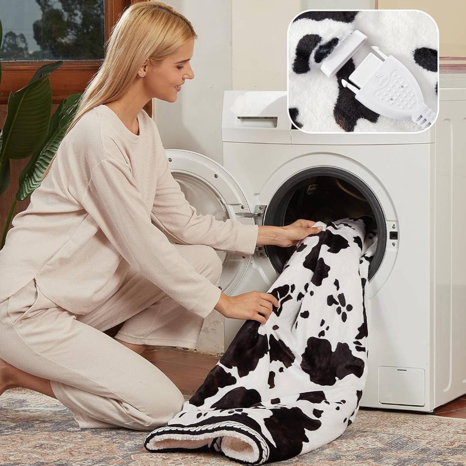 Back. Acekool - 50"*60" Cow Print 10 Heat Levels Electric Heating Blanket, Machine Washable, Brown+White - Brown+White.
