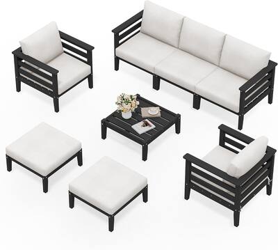 Front. SERWALL - SERWALL HDPE Outdoor Furniture Set, 8 Pieces Patio Sectional Sofa Set, Modular Design for Flexible Combination - Black/Khaki.