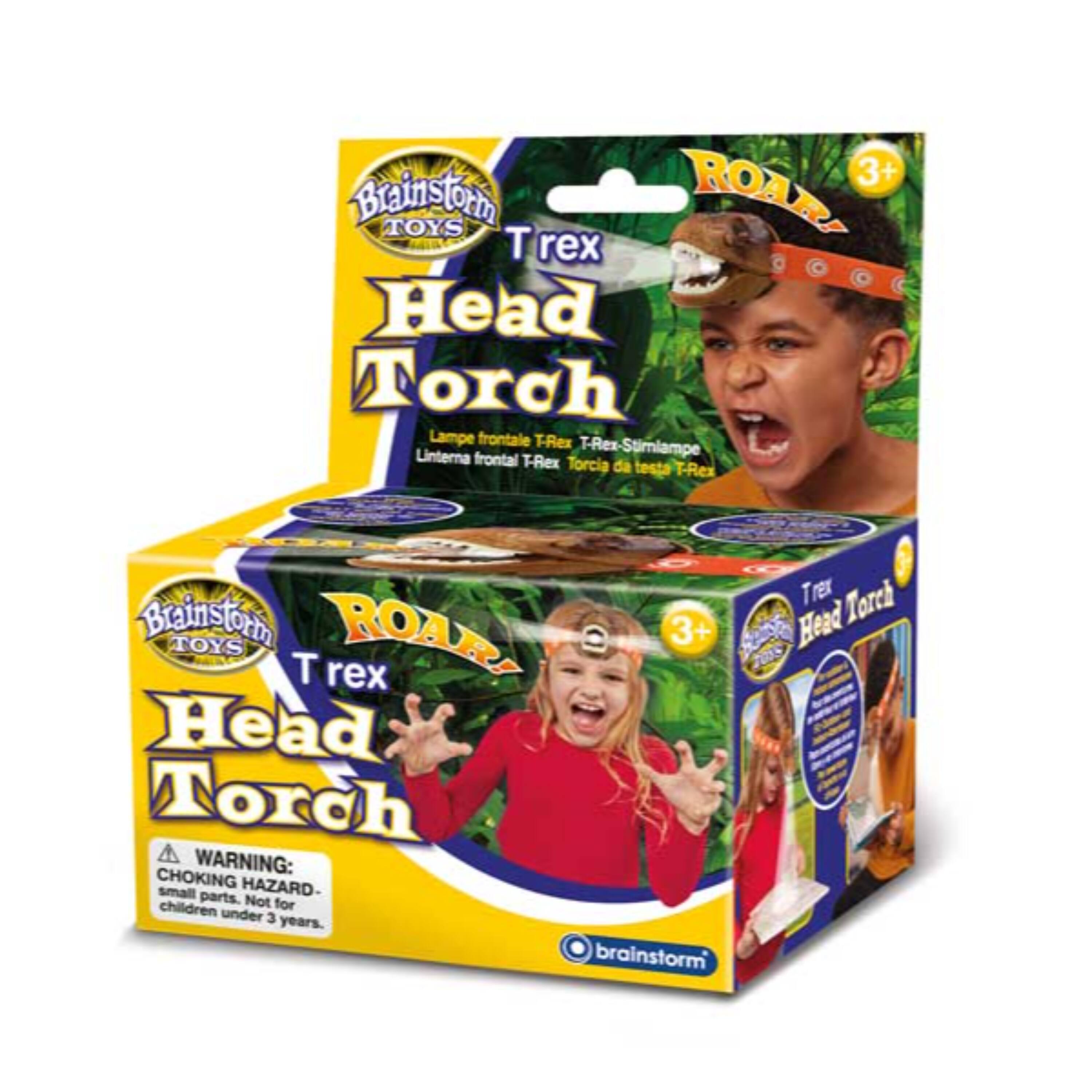 Brainstorm TOYS T-Rex Head Torch Lamp frontale T-Rex T-Res T-Rex-Stimlampe Linterna frontal T-Rex Torcia da testa T-Rex Trex Torch Brainston ROARA 3+ S Head TOYS T rex Head Torch A WARNING: CHOKING HAZARD- small parts. children Not for under 3 years. brainstorm