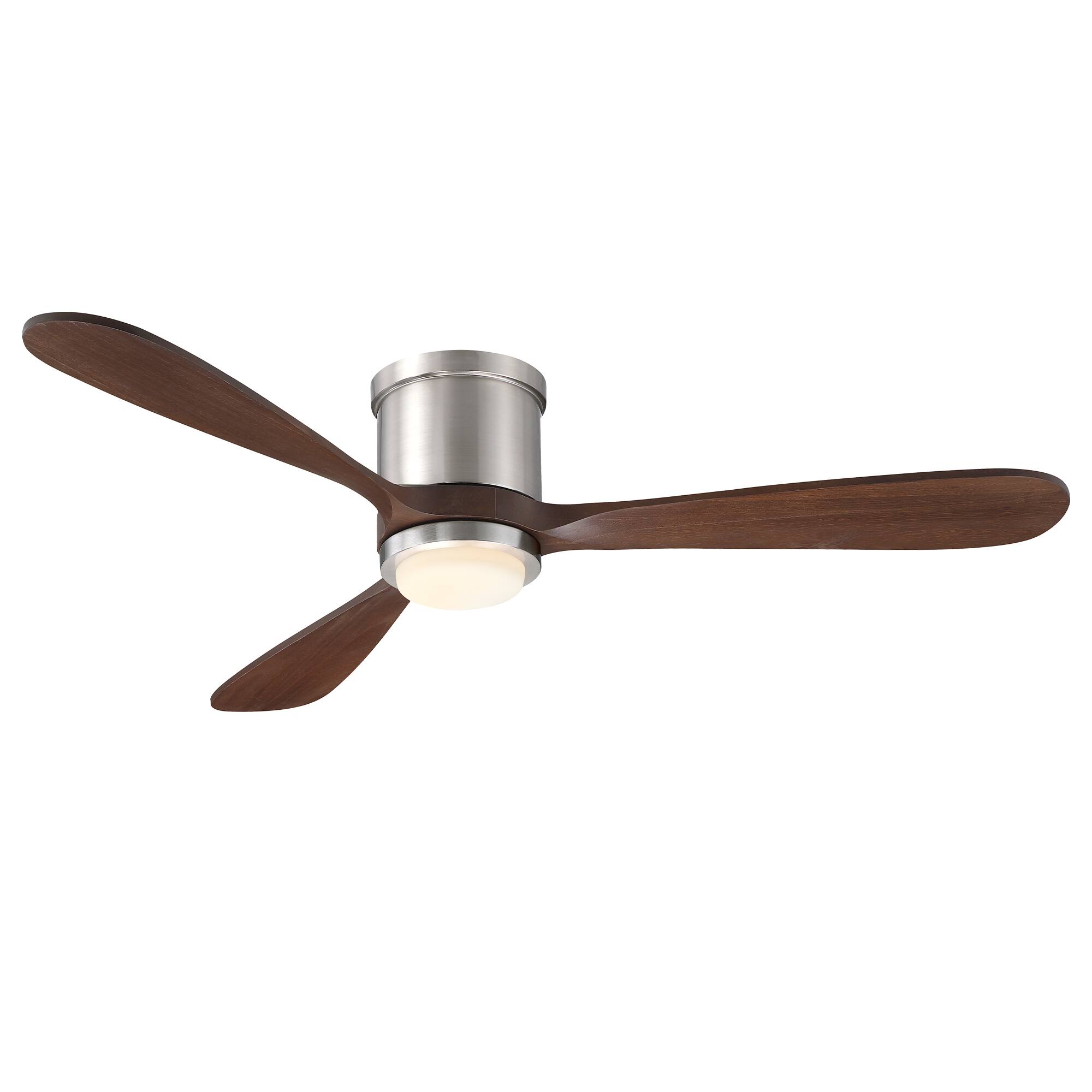 Alt View 8. Parrot Uncle - 52" Modern 3 Solid Wood Blade Flush Mount Ceiling Fan with LED Light and Remote - Satin Nickel.