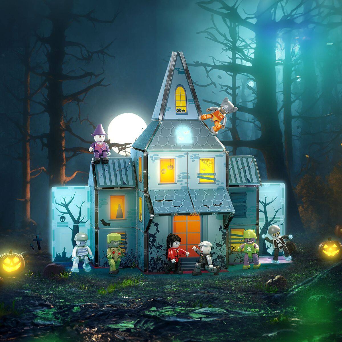 Alt View 8. PicassoTiles - PICASSO-TILES Magnetic Tiles for Kids, 57PCS Haunted Horror House Theme, STEM Building Blocks Educational Toy - Multicolor.