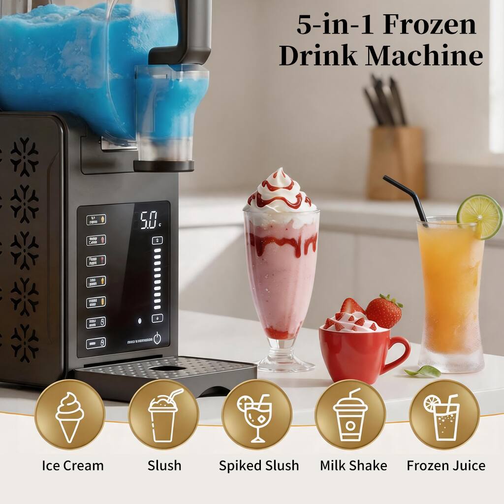 5-in-1 Frozen Drink Machine

- Ice Cream
- Slush
- Spiked Slush
- Milk Shake
- Frozen Juice