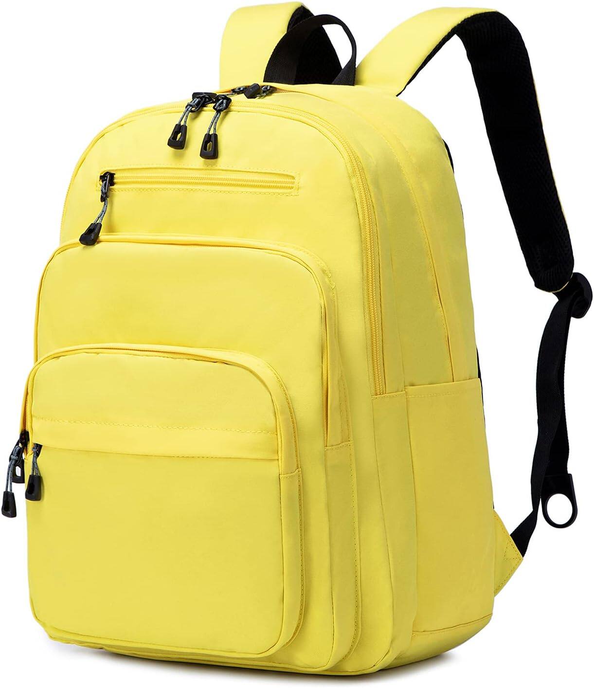 Front. Live At Space - Lanola Basic Multi-Pocket Multipurpose Backpack Classical Water Resistant Student Bookbag School Business Travel... - Yellow.