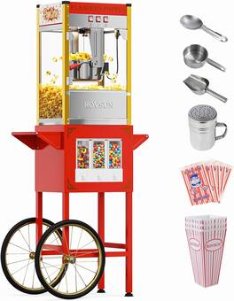 Winado - 10oz 40 Cups Commercial Popcorn Popper Maker Machine with Cart,Candy Dispensers 800W - Red