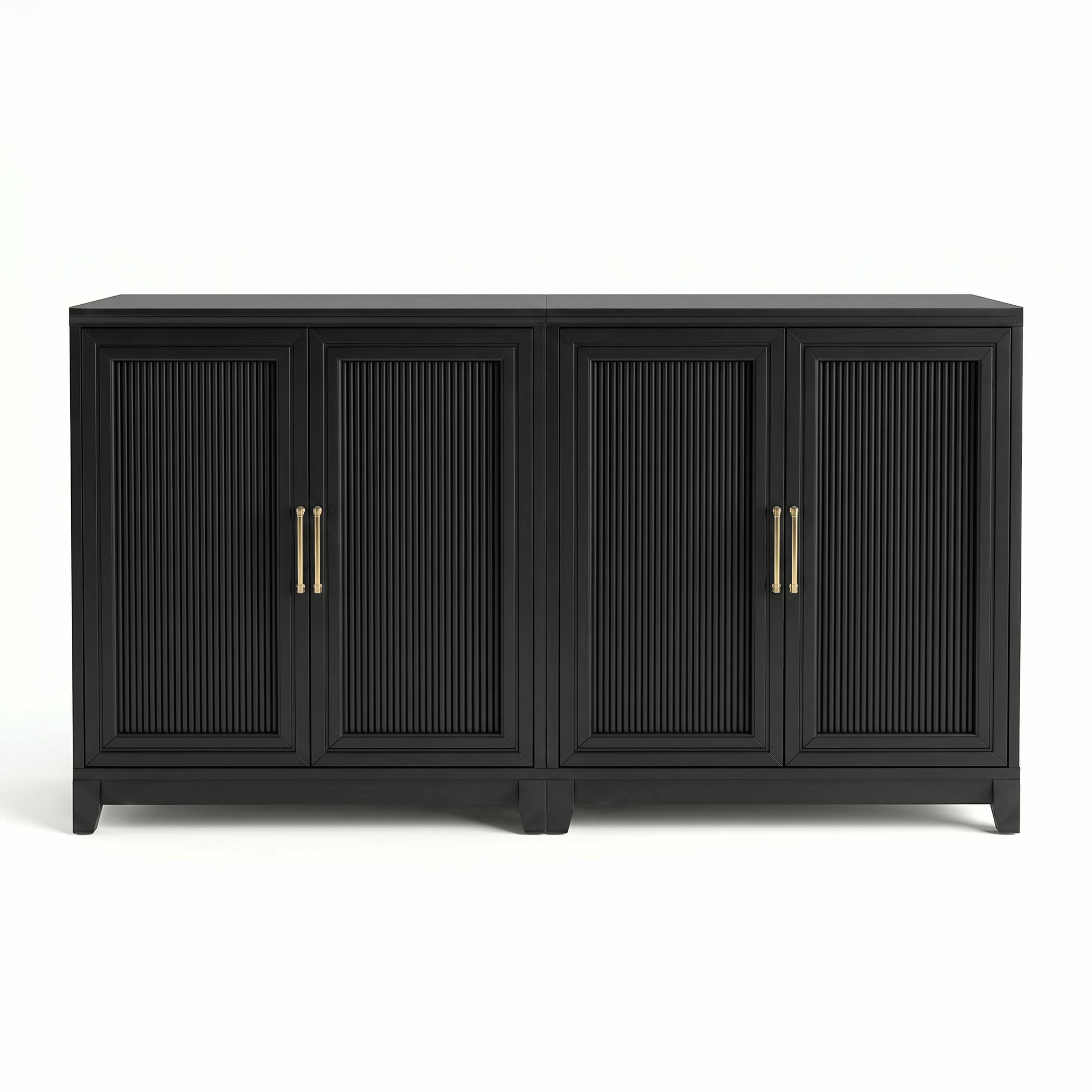 Alt View 1. Martha Stewart - Bedford Set of 2 Modular Storage Cabinets with Adjustable Shelf, Soft-Close Doors, Solid Wood Frames and Legs - Black Frame/Gold Hardware.