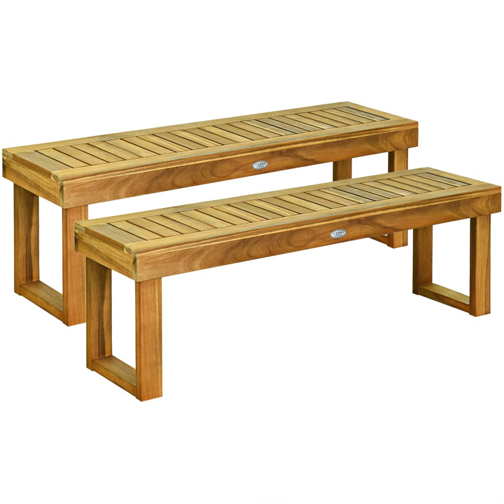 Gymax - Set of 2 Patio Garden Dining Bench Acacia Wood Bench - Teak