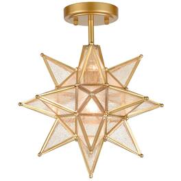 MOOSE - Bagnoregio Moravian Star Semi-Flush Ceiling Light with 13-Inch Seeded Glass Shade - Gold