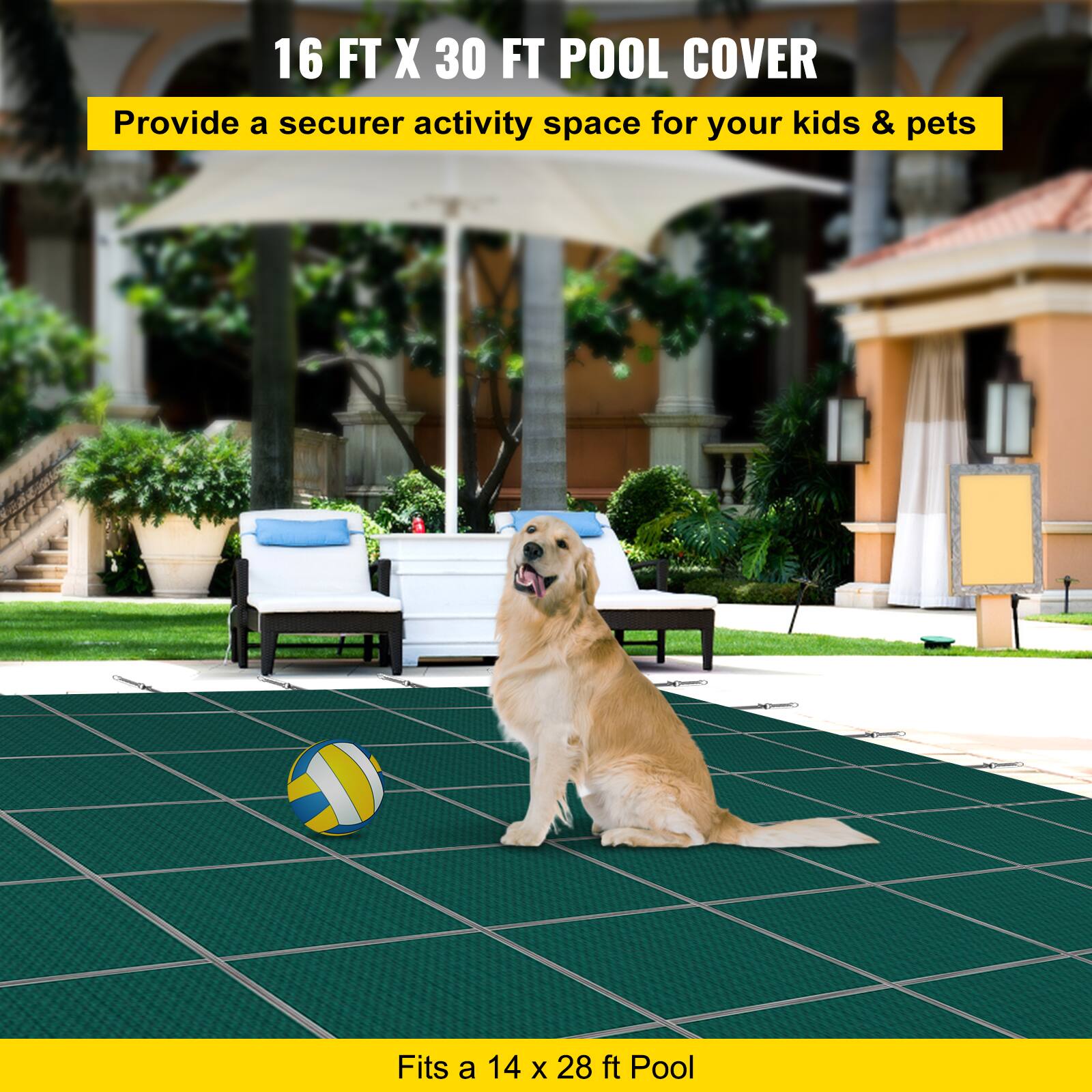 16 FT X 30 FT POOL COVER, Provide a securer activity space for your kids & pets, Fits a 14 X 28 ft Pool