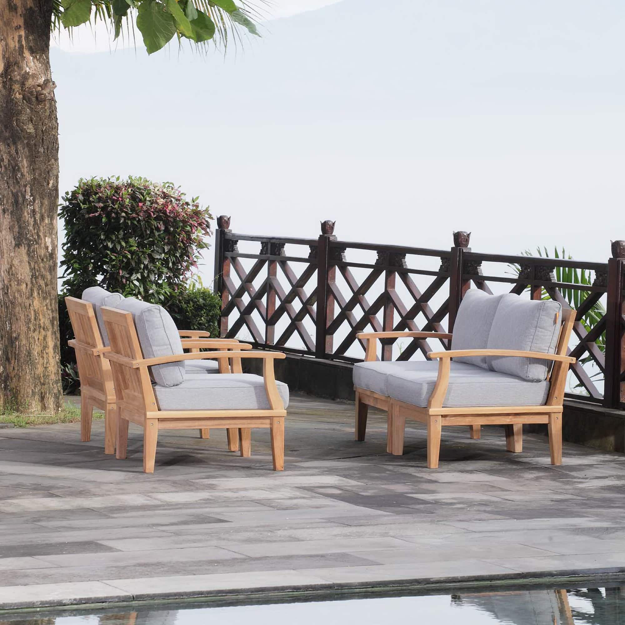 Marina 4 Piece Outdoor Patio Teak Set by Modway - Natural Gray