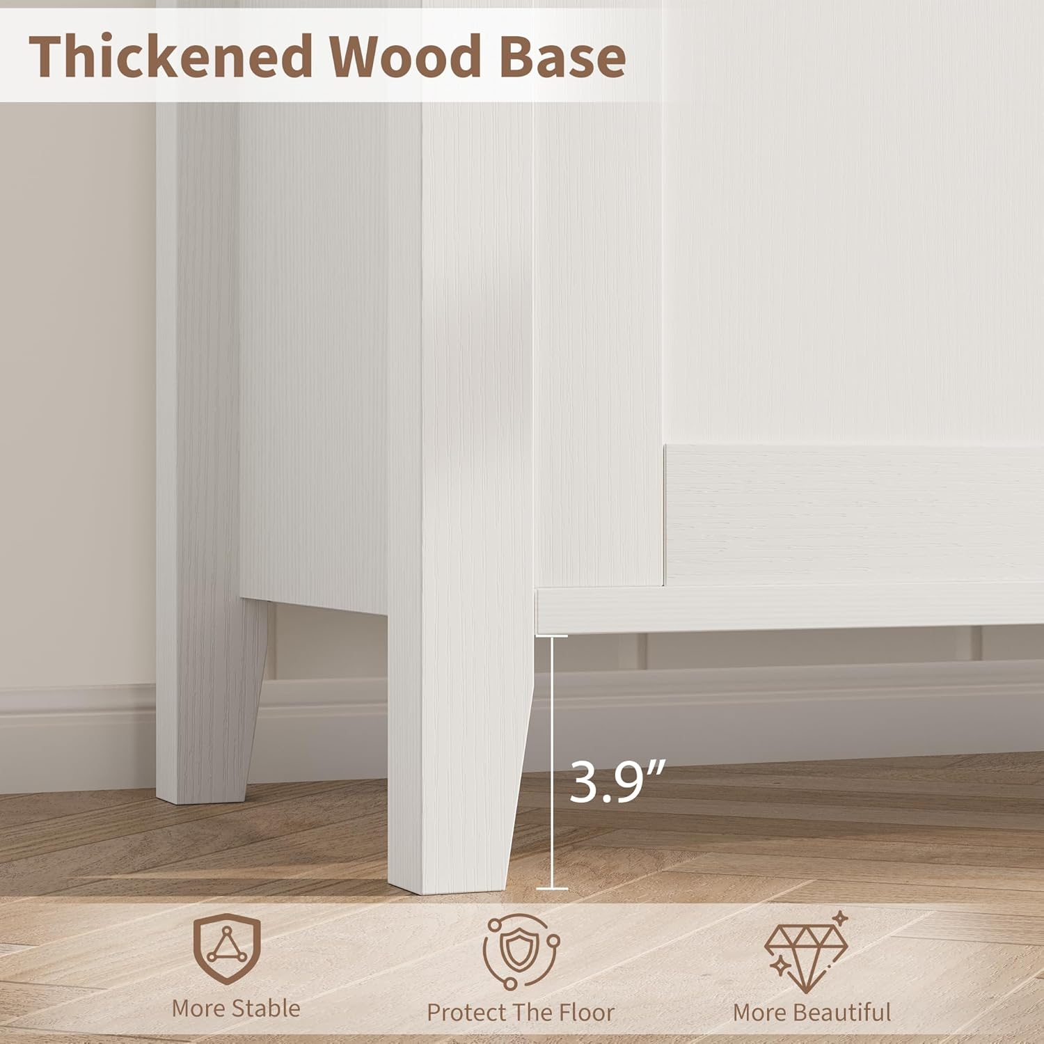 Thickened Wood Base

3.9"

More Stable  
Protect The Floor  
More Beautiful
