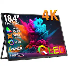 UPERFECT - 18.4" 4K Portable Monitor, 3840x2160 10-Bit HDR, FreeSync, VESA & 180° Stand, USB-C/HDMI - Black
