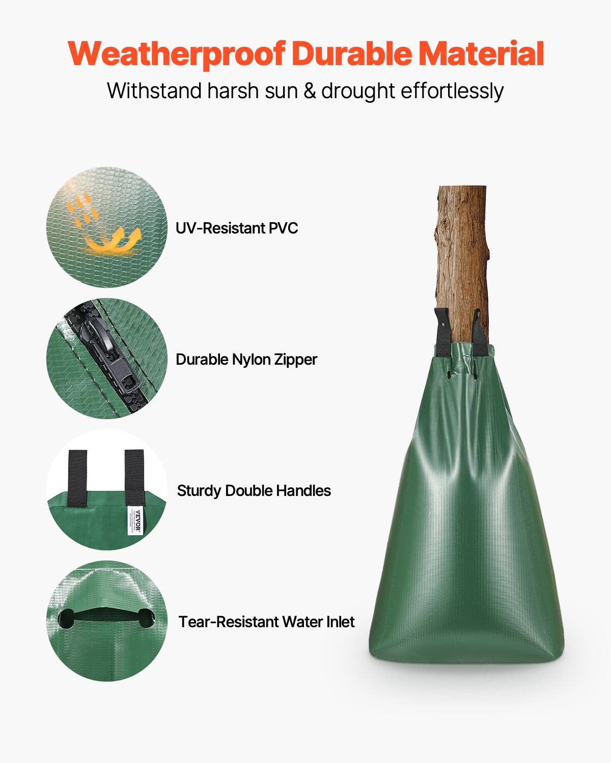 Weatherproof Durable Material  
Withstand harsh sun & drought effortlessly  

- UV-Resistant PVC  
- Durable Nylon Zipper  
- Sturdy Double Handles  
- Tear-Resistant Water Inlet