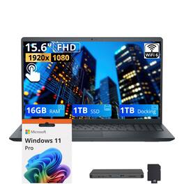 Dell - Upgraded - 15.6" FHD Touchscreen Laptop,Intel i5-1334U,16GB DDR5,1TB SSD+1TB Dock Set,Intel UHD Graphics,Win 11 Pro - Black