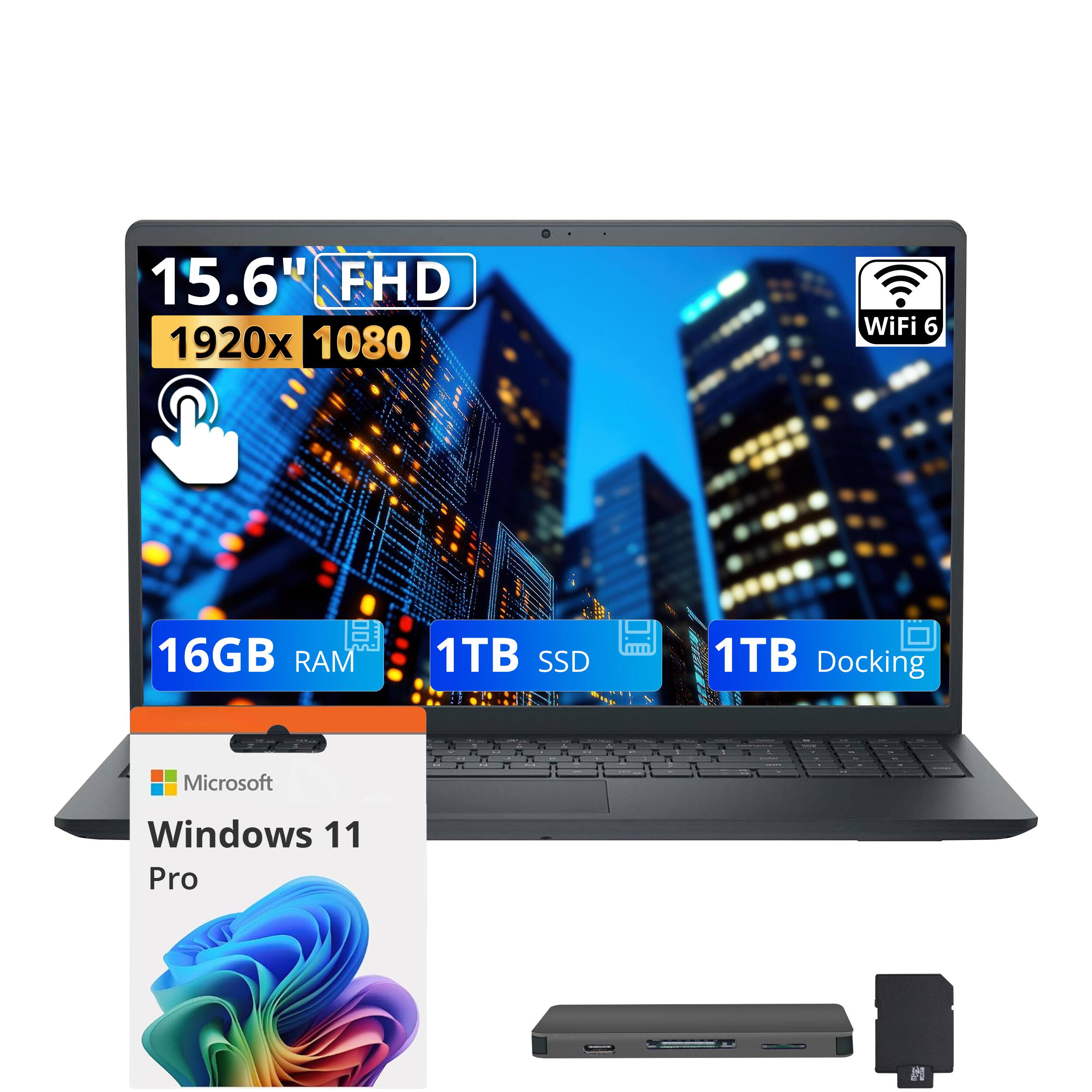 15.6" FHD 1920x1080  
WiFi 6  
16GB RAM  
1TB SSD  
1TB Docking  
Microsoft Windows 11 Pro