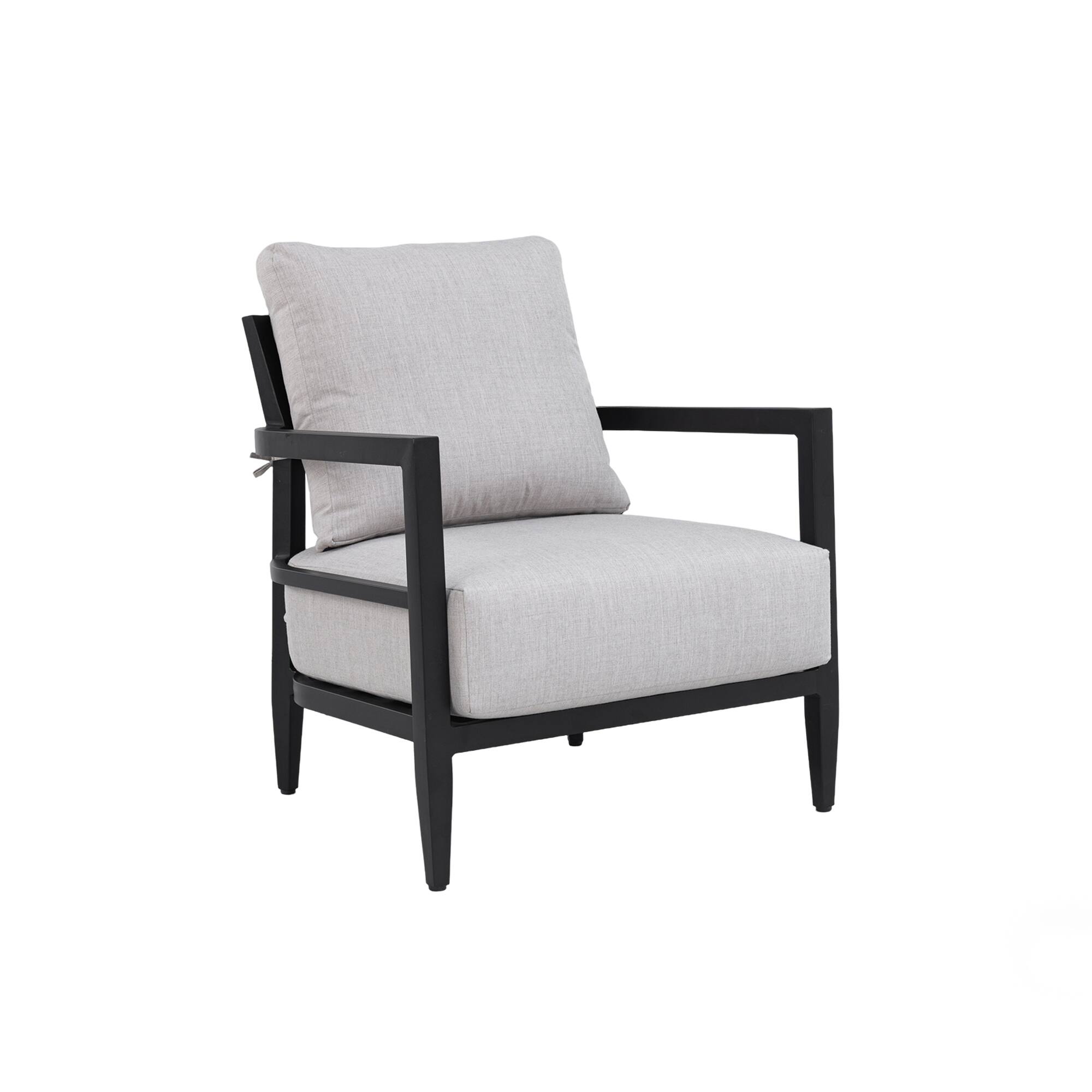 Mondawe - Outdoor Fully Weld Club Chair with Premium Aluminum Frame and Sunbrella Cushion - Ember Black+Grey