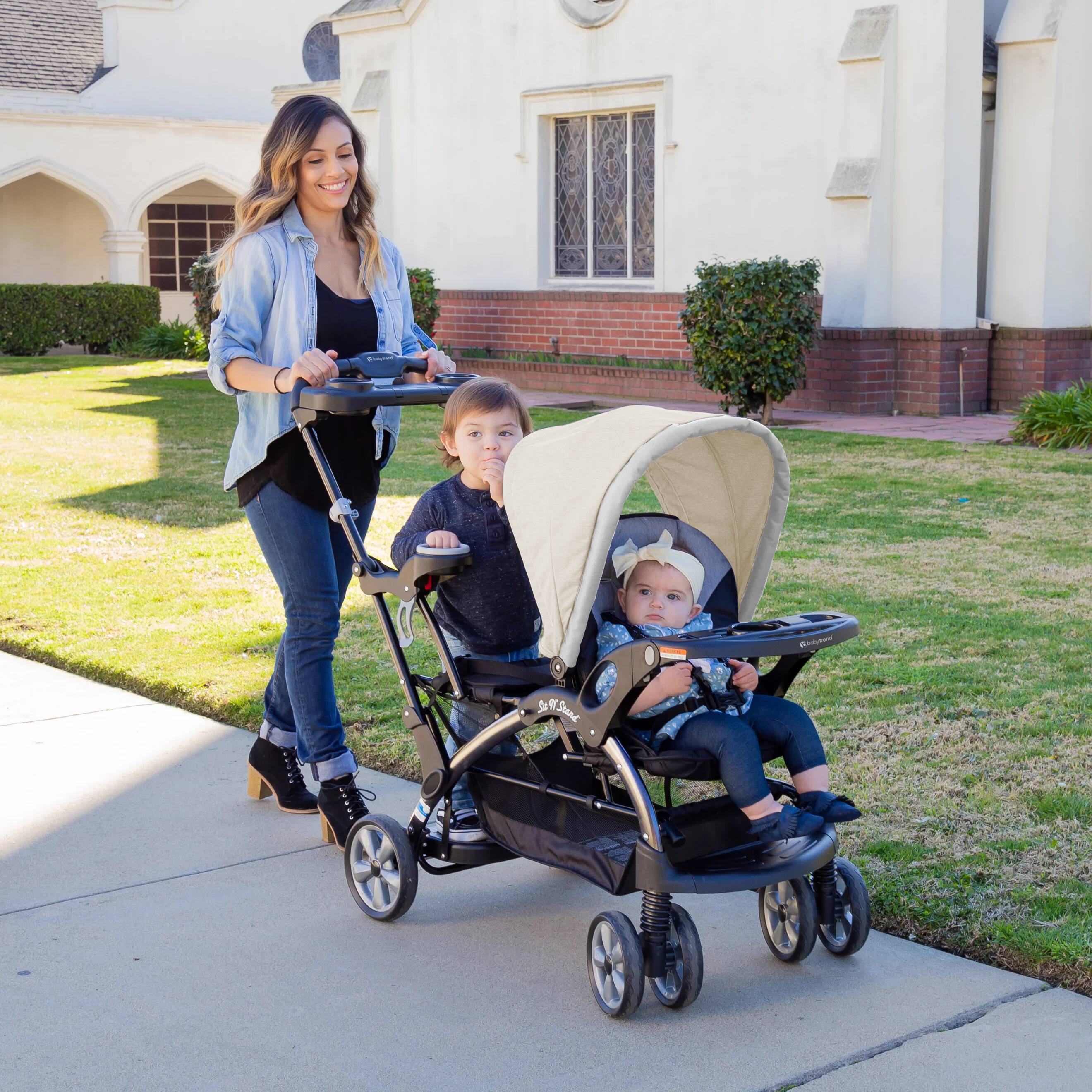 Alt View 4. Baby Trend - Baby Trend Sit N' Stand Easy Fold Travel Toddler & Baby Double Stroller, Khaki.