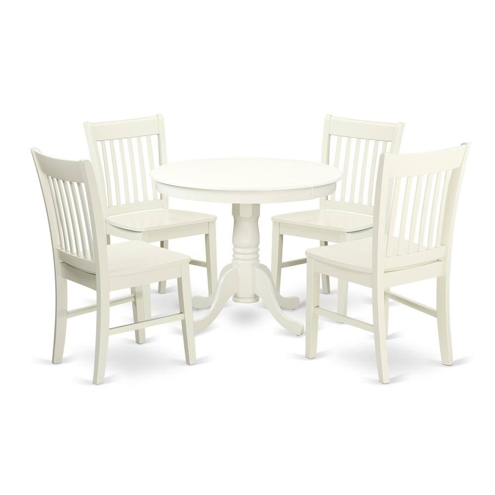 Back. East West Furniture - Dining Room Set Linen White - Brown.