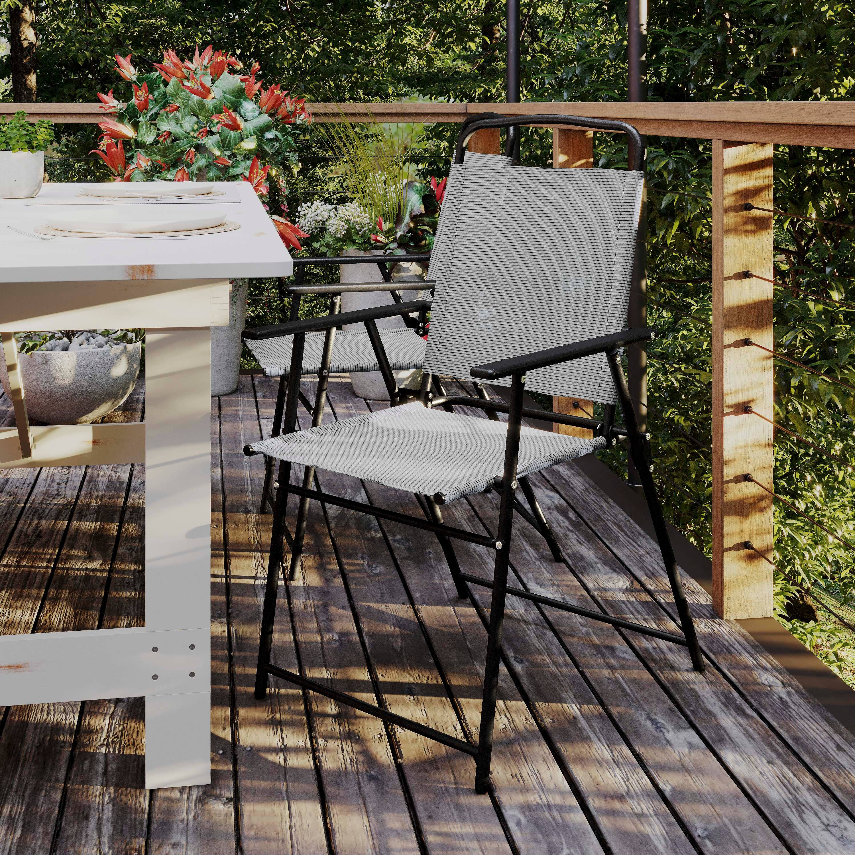 Alt View 2. Flash Furniture - Set of 2 Mystic Folding Patio Sling Chairs, Outdoor Textilene Lawn Chairs with Armrests in Gray - Gray.