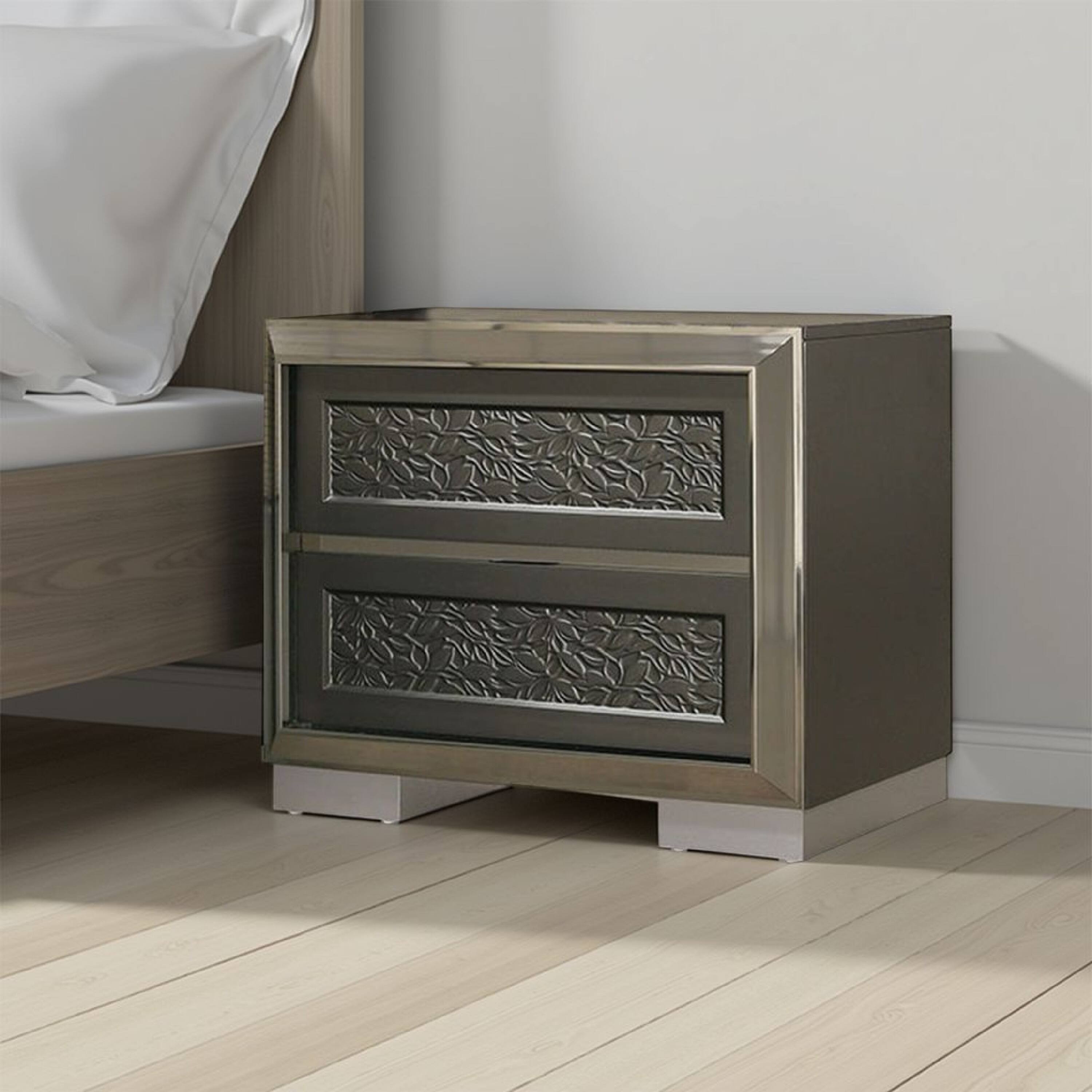 Alt View 5. Manhattan Lane - Levi Nightstand, 2 Leaf Molded Framed Drawers - Dark Gray, Taupe Gray, White.