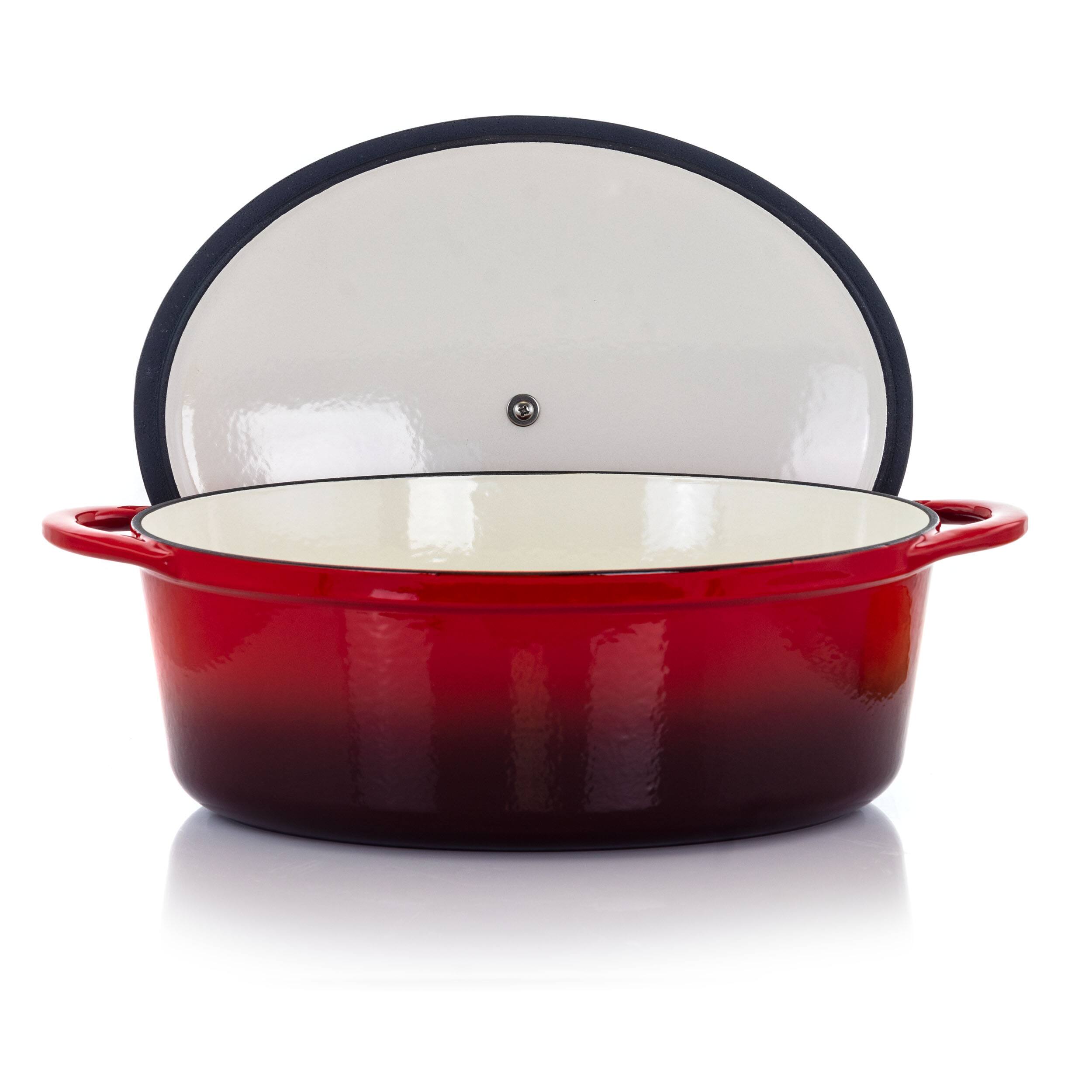 Alt View 1. MegaChef - MegaChef 7 Quarts Oval Enameled Cast Iron Casserole in Red - Red.