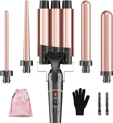 Front. DORLUKFU - Waver Curling Iron - 3 Barrel Hair Crimper Iron, 5 in 1 Curling Wand Set, Fast Heating Up Hair Wand with 2 Clips,.
