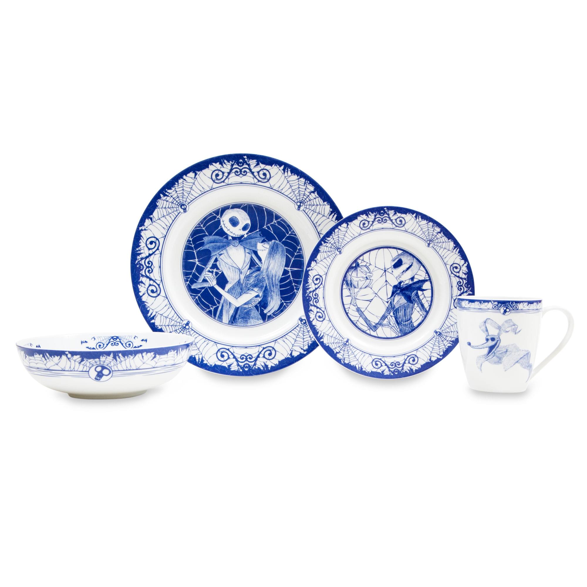 Front. Disney - Disney The Nightmare Before Christmas Jack and Sally 8-Piece Dinnerware Set - Blue.