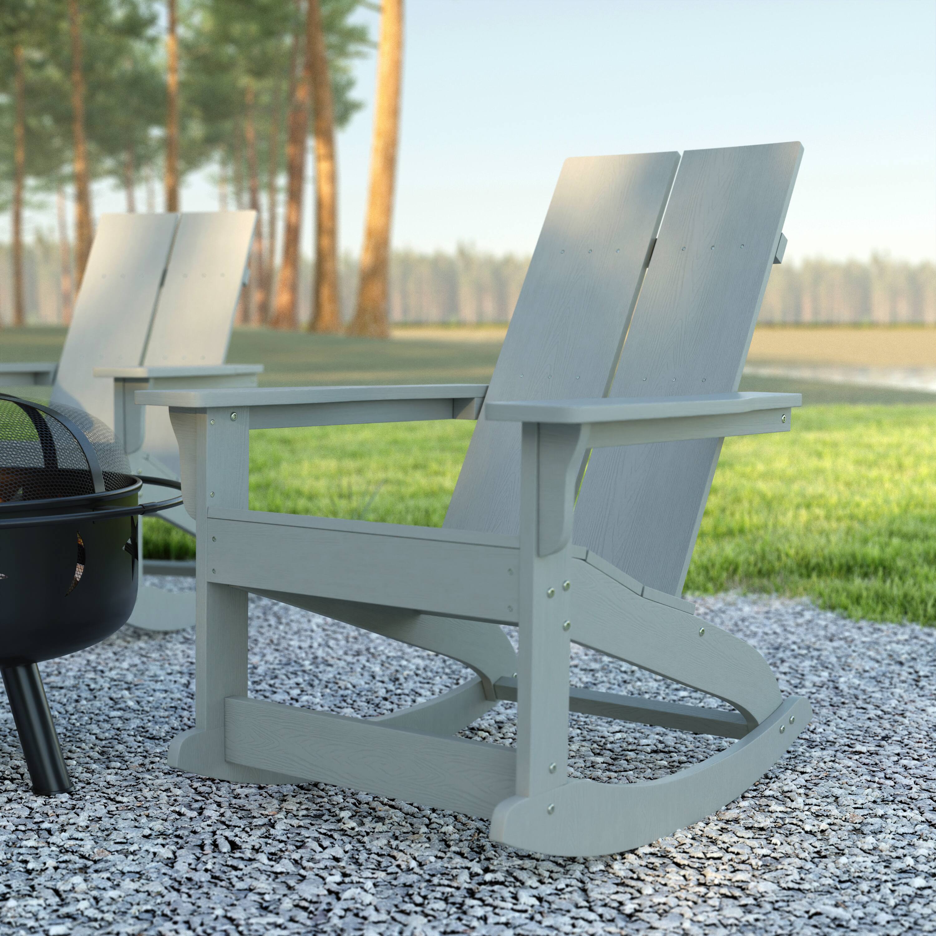 Alt View 1. Emma + Oliver - Modern All-Weather Poly Resin Adirondack Rocking Chair for Indoor/Outdoor Use - Gray.