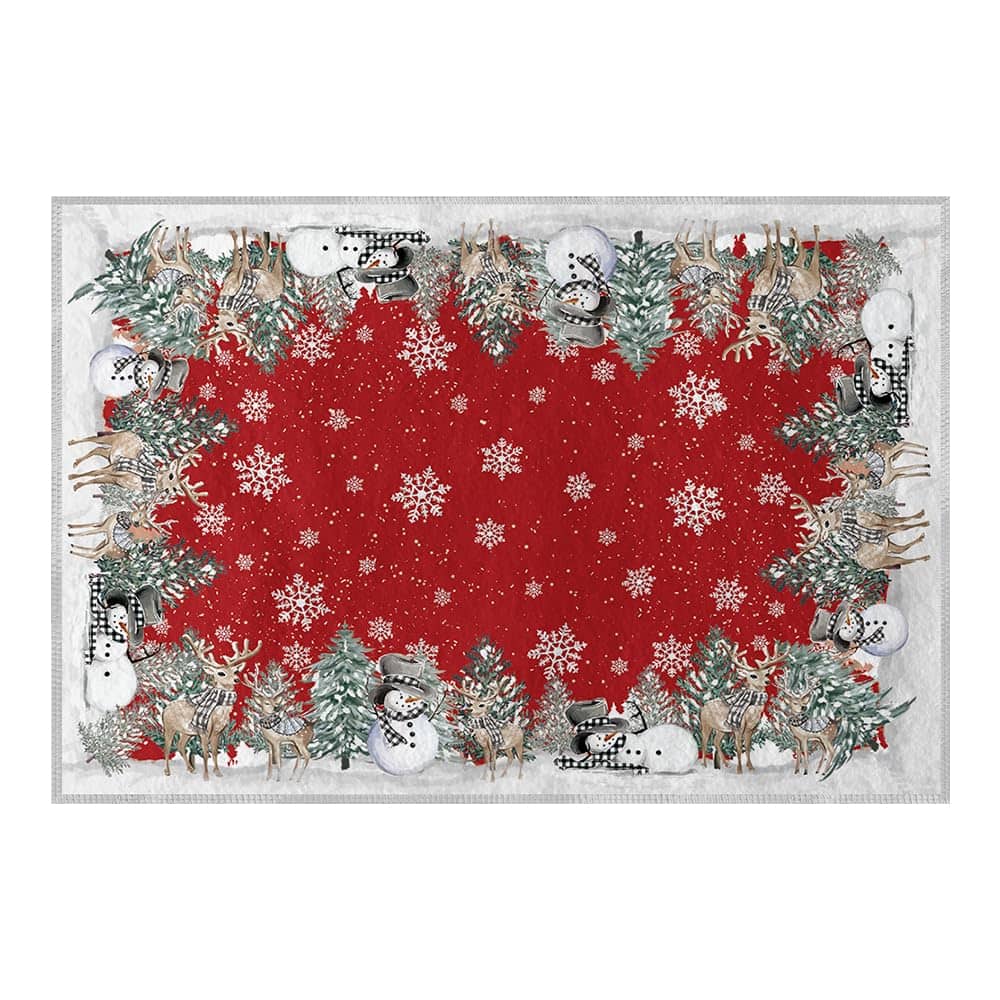 Paradigms Interiors - Snowman Deer Tree Christmas Runner Rug Winter Home Decor Low-profile Washable Area For Hallways Entryway Be - Red Snowman-5' x 7' (Rectangular)