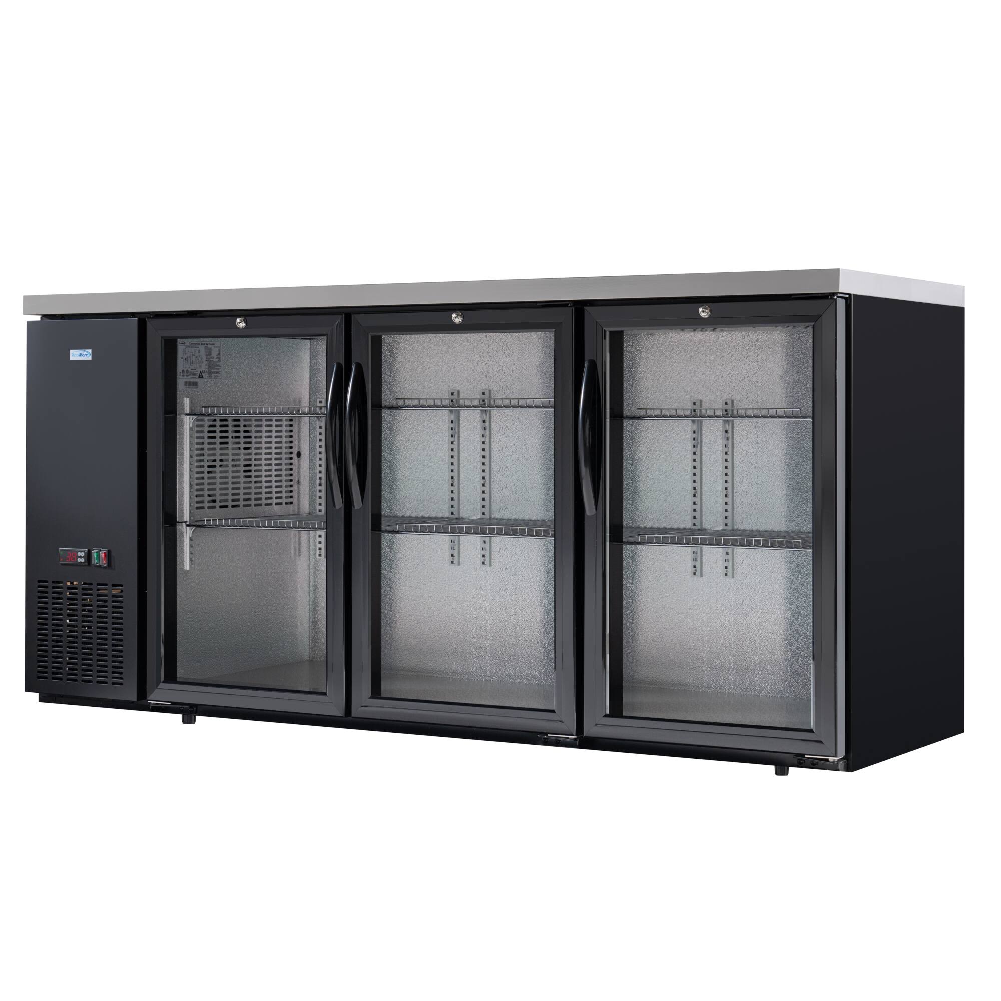 Alt View 3. Koolmore - 72 in. Commercial Three Glass Door Back Bar Cooler Refrigerator with LED Lighting, 18 Cu. Ft Capacity in Black - Black.