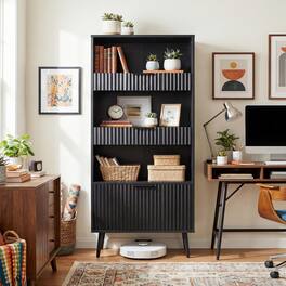 Aheaplus - 51.2" Freestanding Pantry Cabinet with 3 Large Drawers & Open Shelf, Fluted Food Storage Organizer for Kitchen - Black