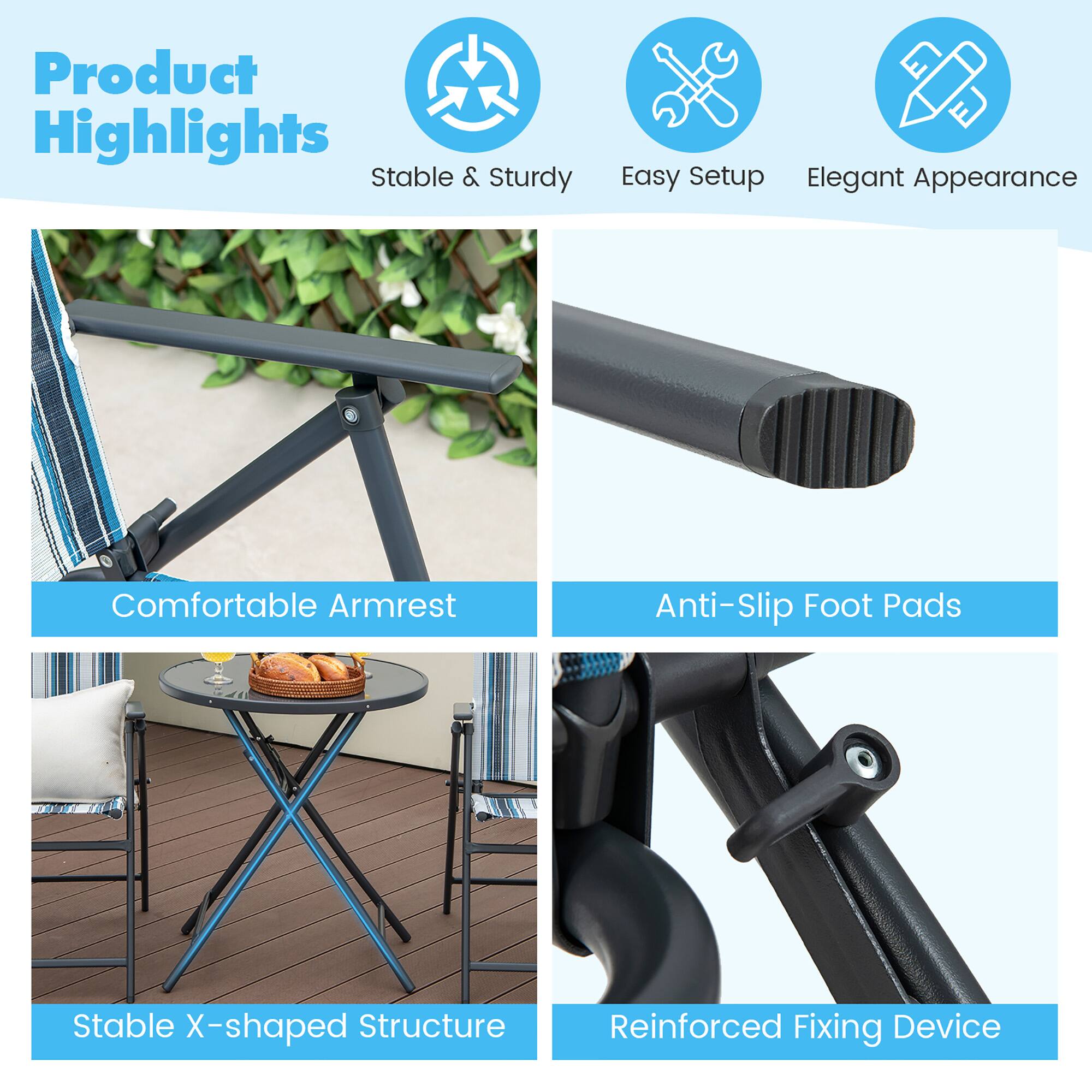 Product Highlights

- Stable & Sturdy
- Easy Setup
- Elegant Appearance

- Comfortable Armrest
- Anti-Slip Foot Pads
- Stable X-shaped Structure
- Reinforced Fixing Device