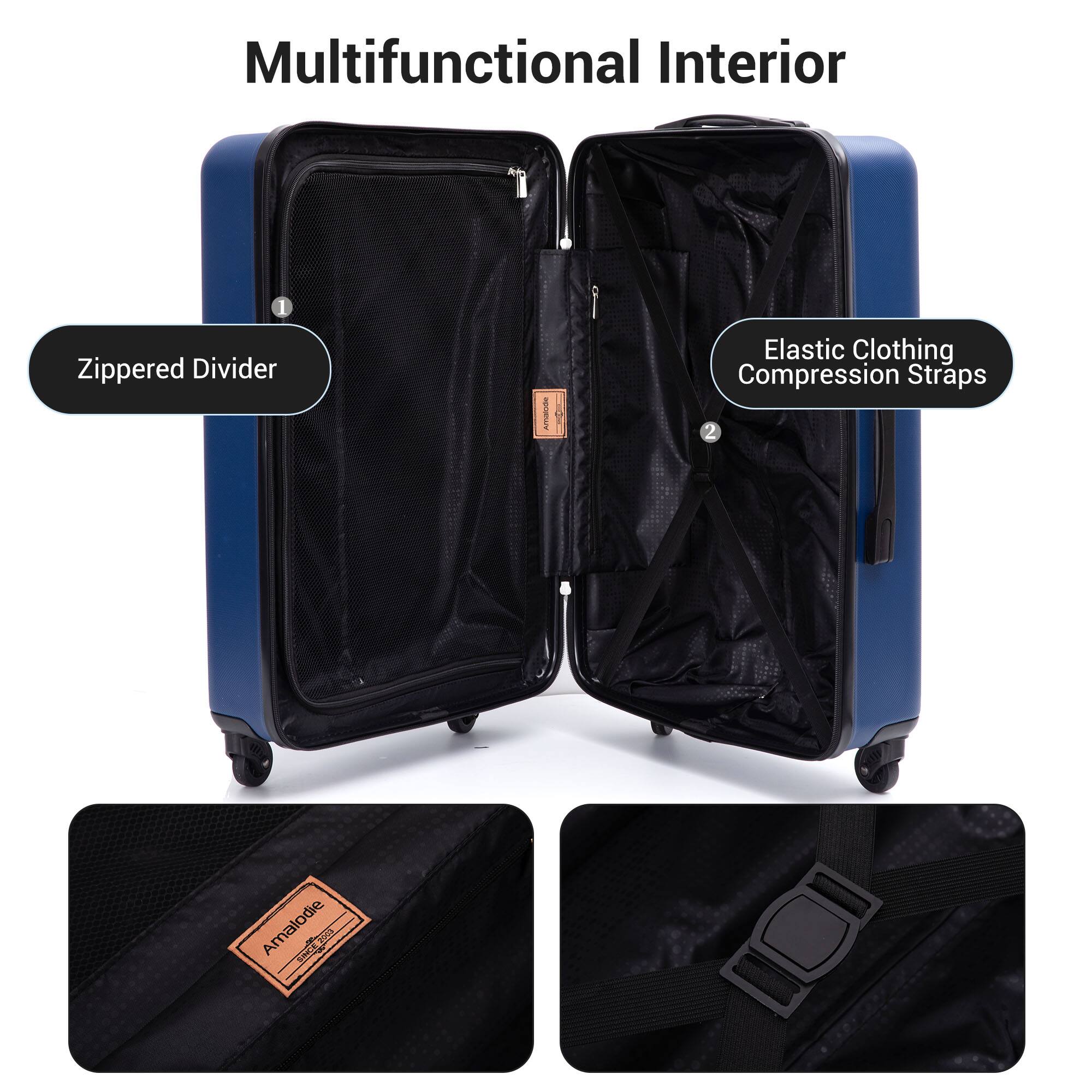 Multifunctional Interior

- Zippered Divider
- Elastic Clothing Compression Straps

Amalodie