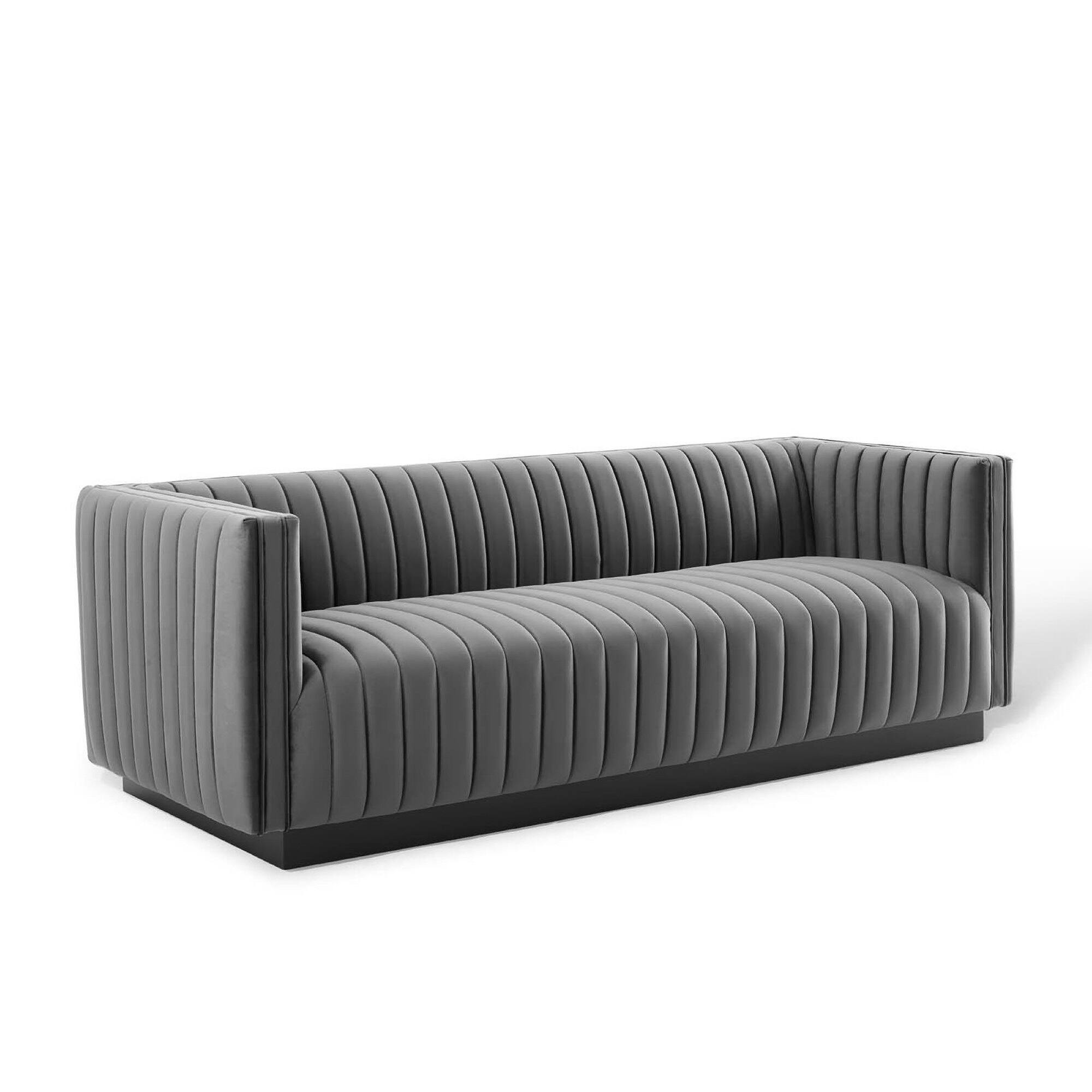 Front. Modway - Conjure Channel Tufted Velvet Sofa by Modway - Gray.