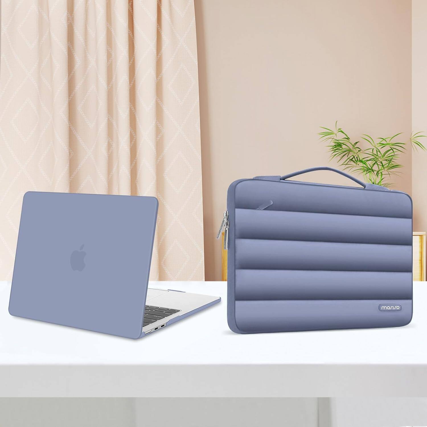 Alt View 4. mosiso - Hard Case Set for MacBook Air 13 inch M5 M4 M3 M2 2022-2026 with Puffy Bag&Keyboard Cover&Webcam Cover&Screen Protector - Lavender Gray.